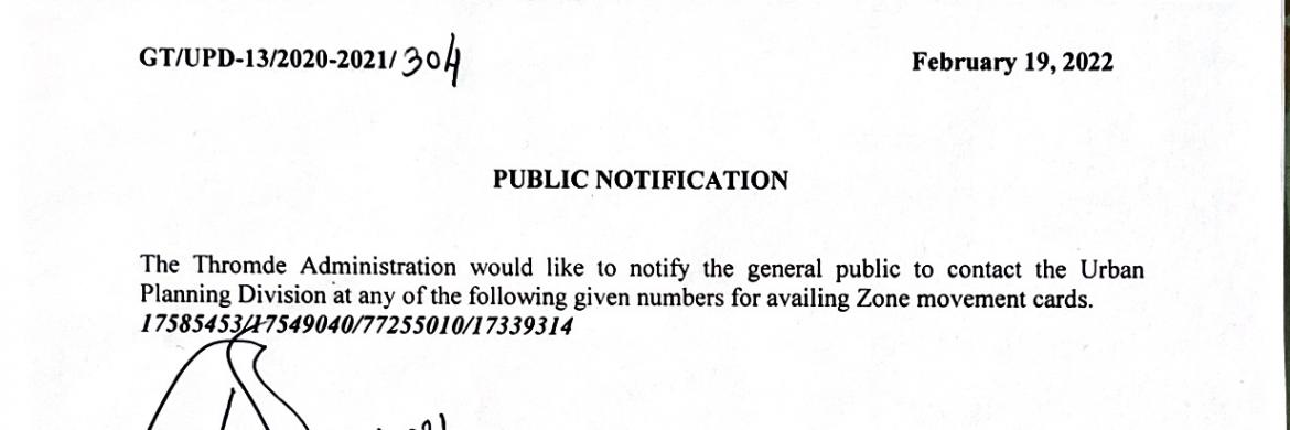 Public Notification on Zone Movement Cards
